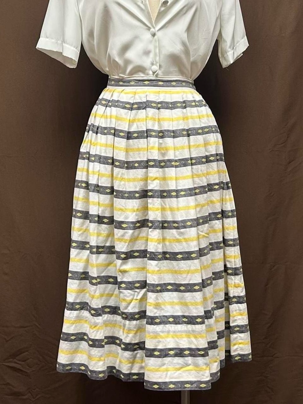 Vtg striped midi skirt full a-line cotton